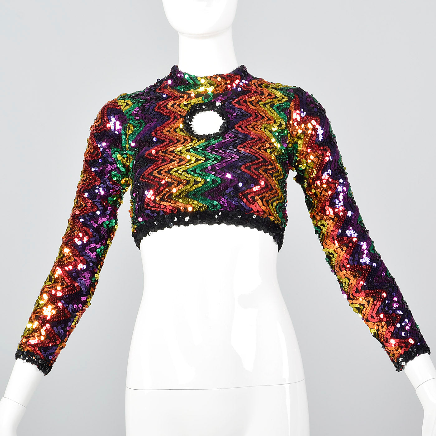 1970s Knit Crop Top with Rainbow Sequins