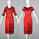 1960s Red Brocade Dress and Jacket Set