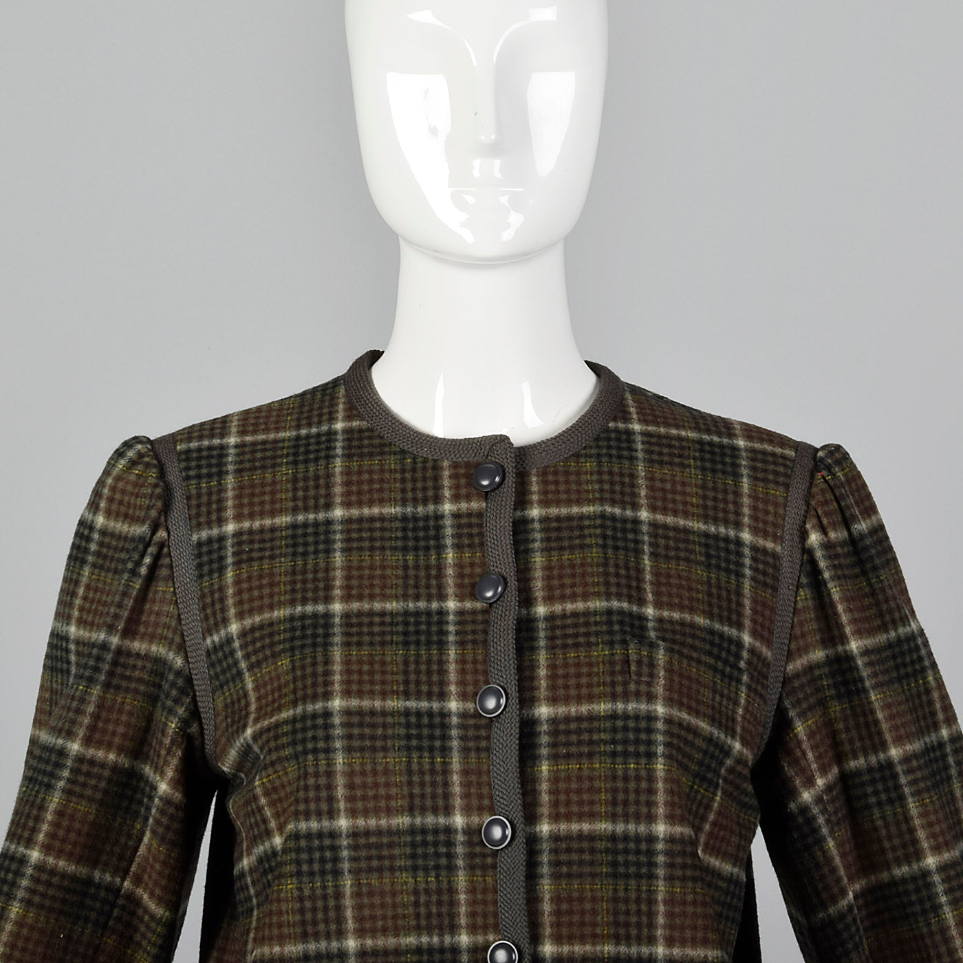 1970s Yves Saint Laurent, Rives Gauche Green Wool Plaid Jacket