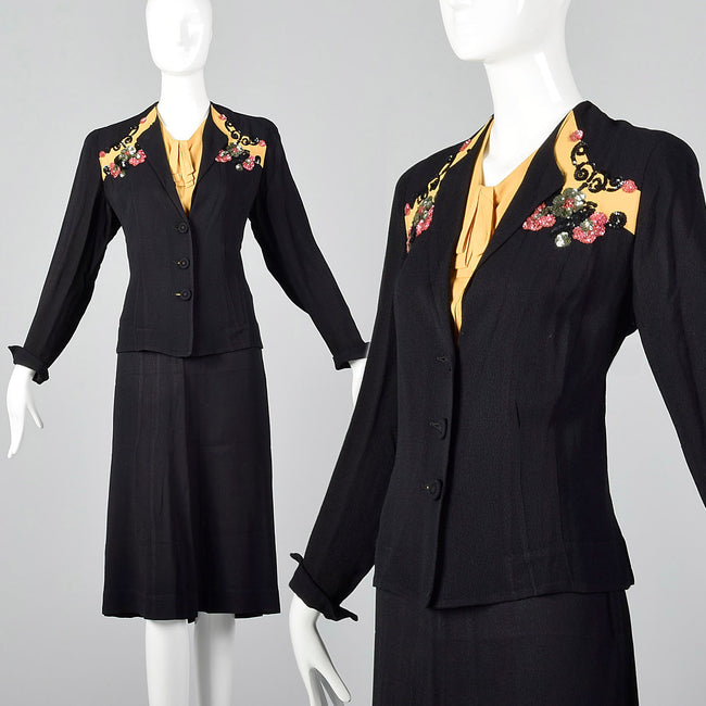 1940s Black Two Piece Set with Sequin Detail