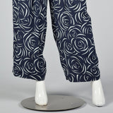 1980s Albert Nipon Navy Silk Print Jumpsuit