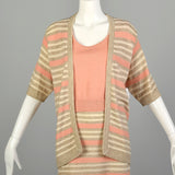 Medium 1980s St. John Set Knit Skirt Peach Shirt Striped Cardigan 3pc Ensemble