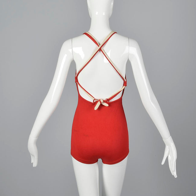 1930s Jantzen Red Swimsuit with Drawstring Back