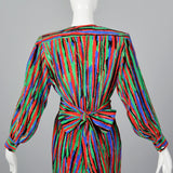 1980s Yves Saint Laurent Colorful Stripe Print Dress