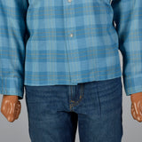 1960s Mens Blue Plaid Shirt with Loop Collar