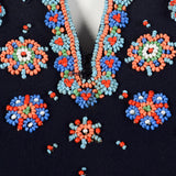 1940s Navy Peplum Top with Beaded Neckline