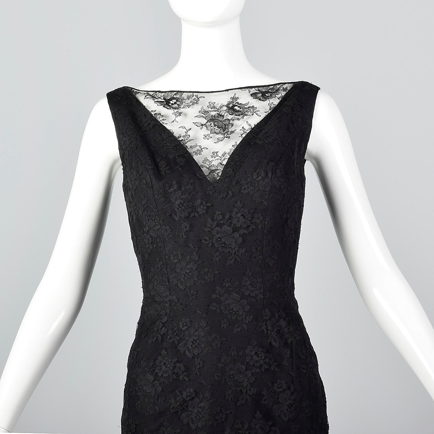 1960s Mignon Black Lace Mermaid Dress with a Stunning Neckline