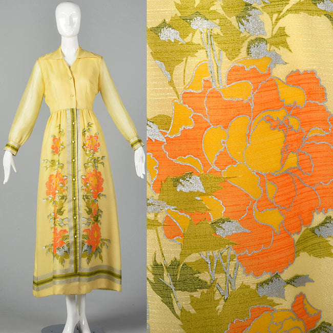 1970s Alfred Shaheen Yellow Maxi Dress