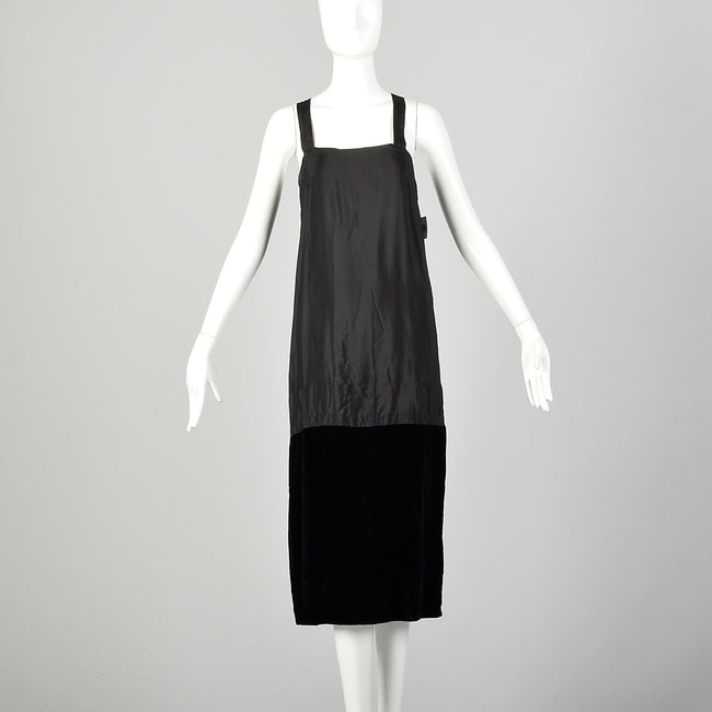 Medium 1920s Black Slip Under Dress Underpinning Sleeveless Velvet Border