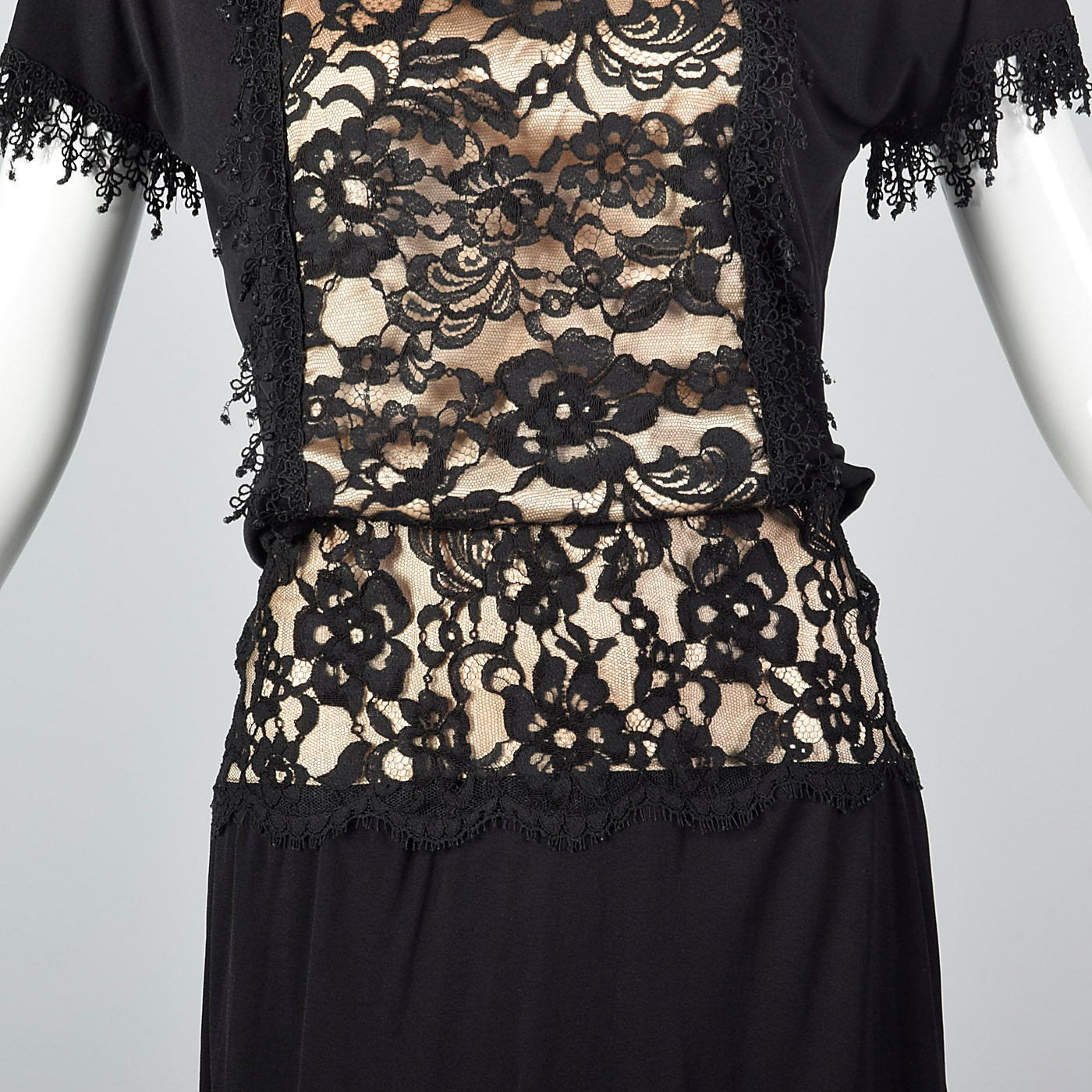 1980s Black Dress with Illusion Lace