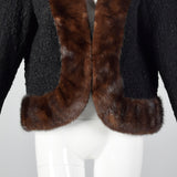1950s Black Boucle Wool Coat with Mink Trim