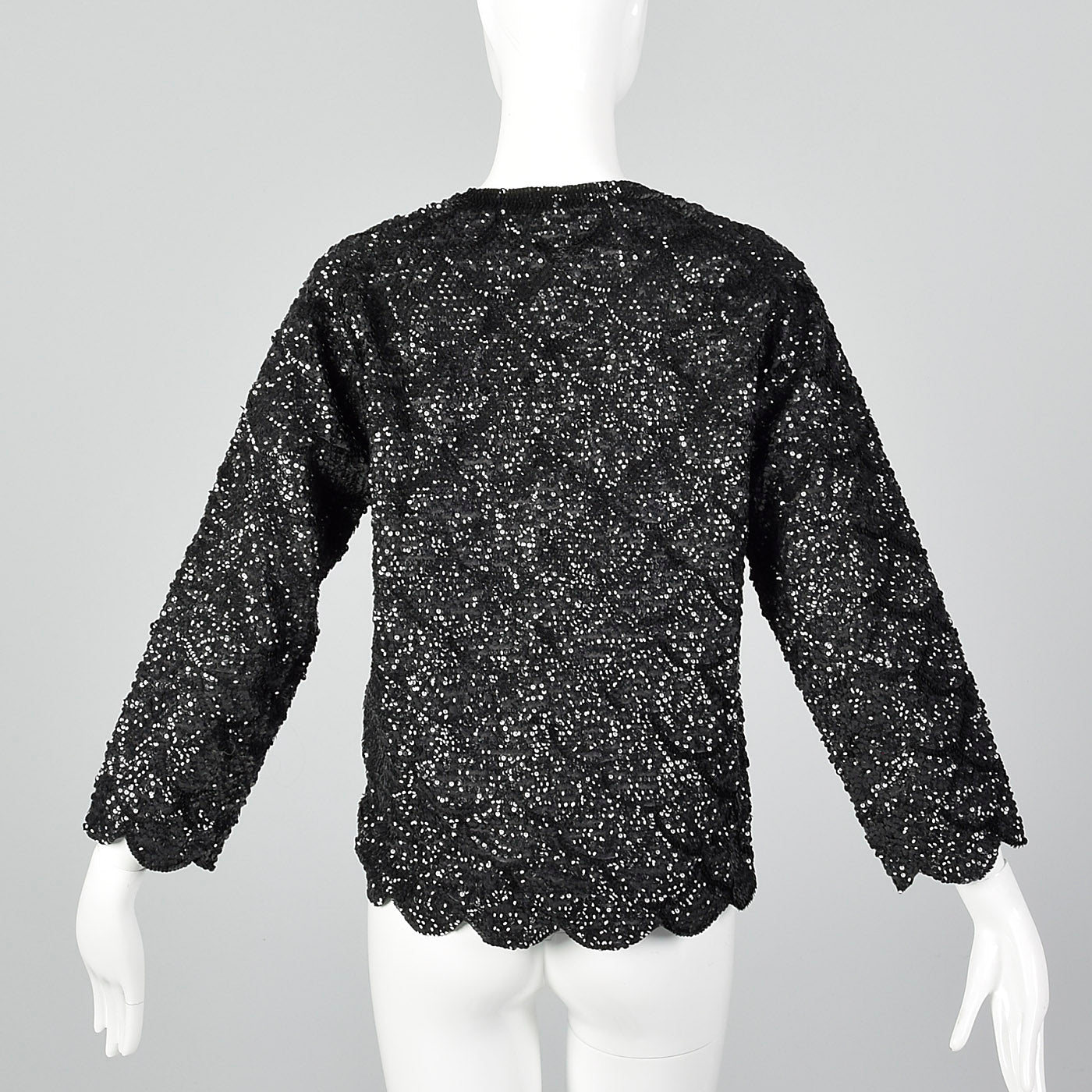 1960s Black Sequin Top with Scalloped Hem