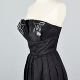 1950s Strapless Silk Dress with Hidden Front Panel