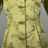 Medium 1960s Sage Green Asian Dress Hand Sewn Silk Frog Closures