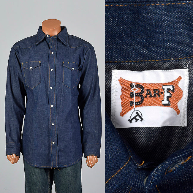 1970s Deadstock Cotton Denim Long Sleeve Shirt