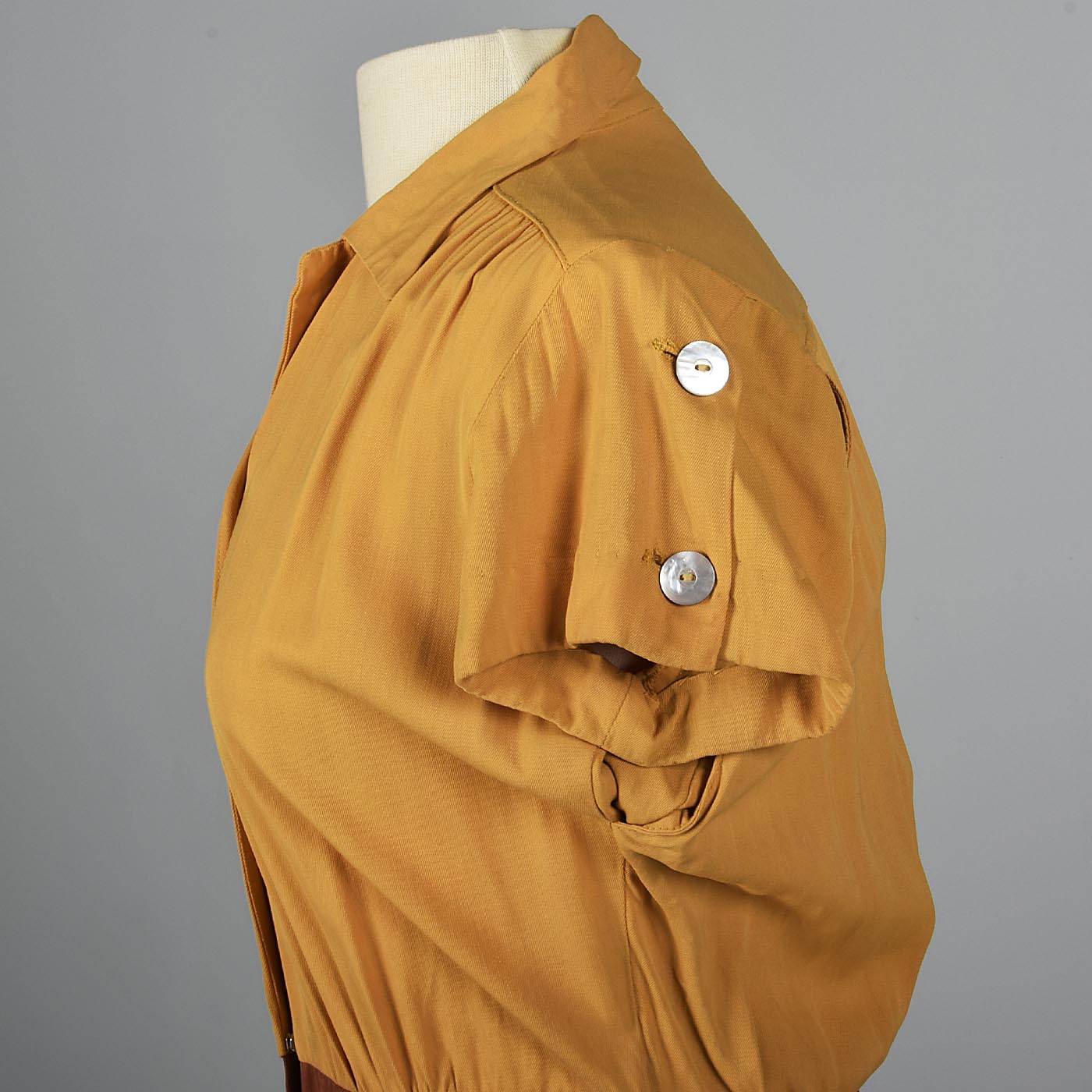 1950s Yellow and Brown Gaberdine Day Dress