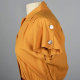 1950s Yellow and Brown Gaberdine Day Dress