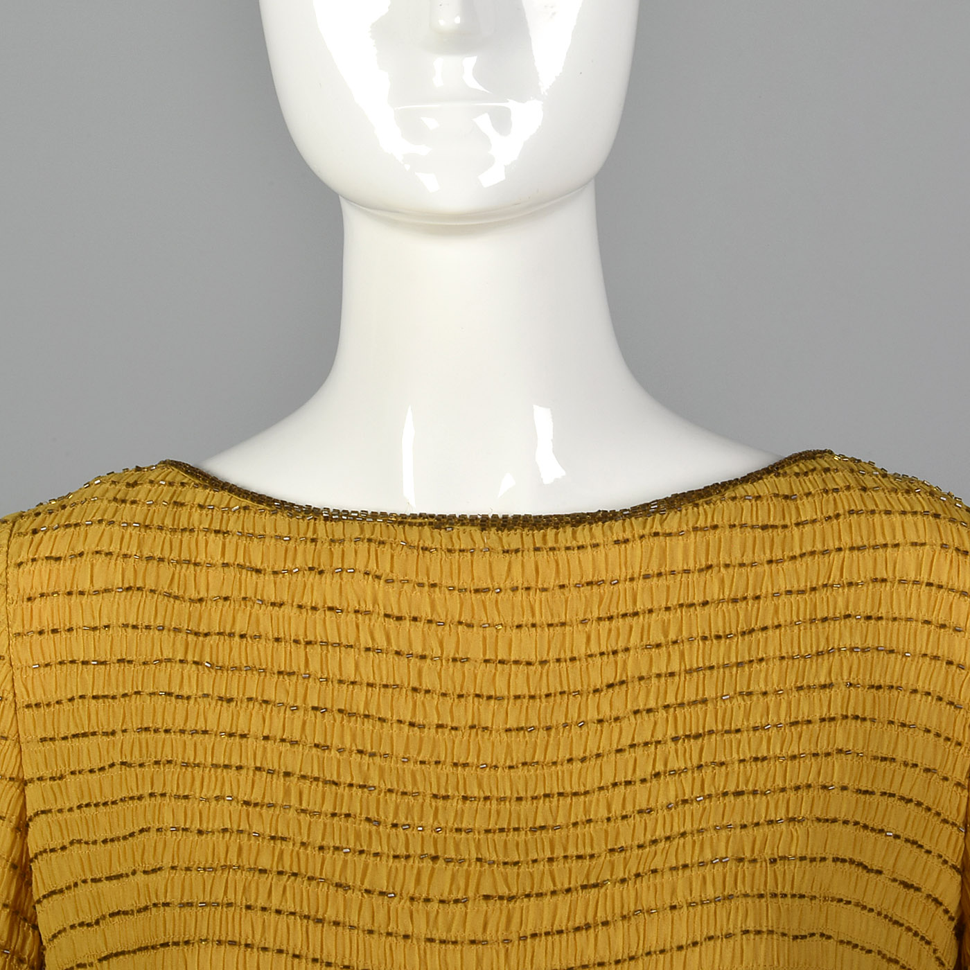 1960s Yellow Silk Dress with Beads