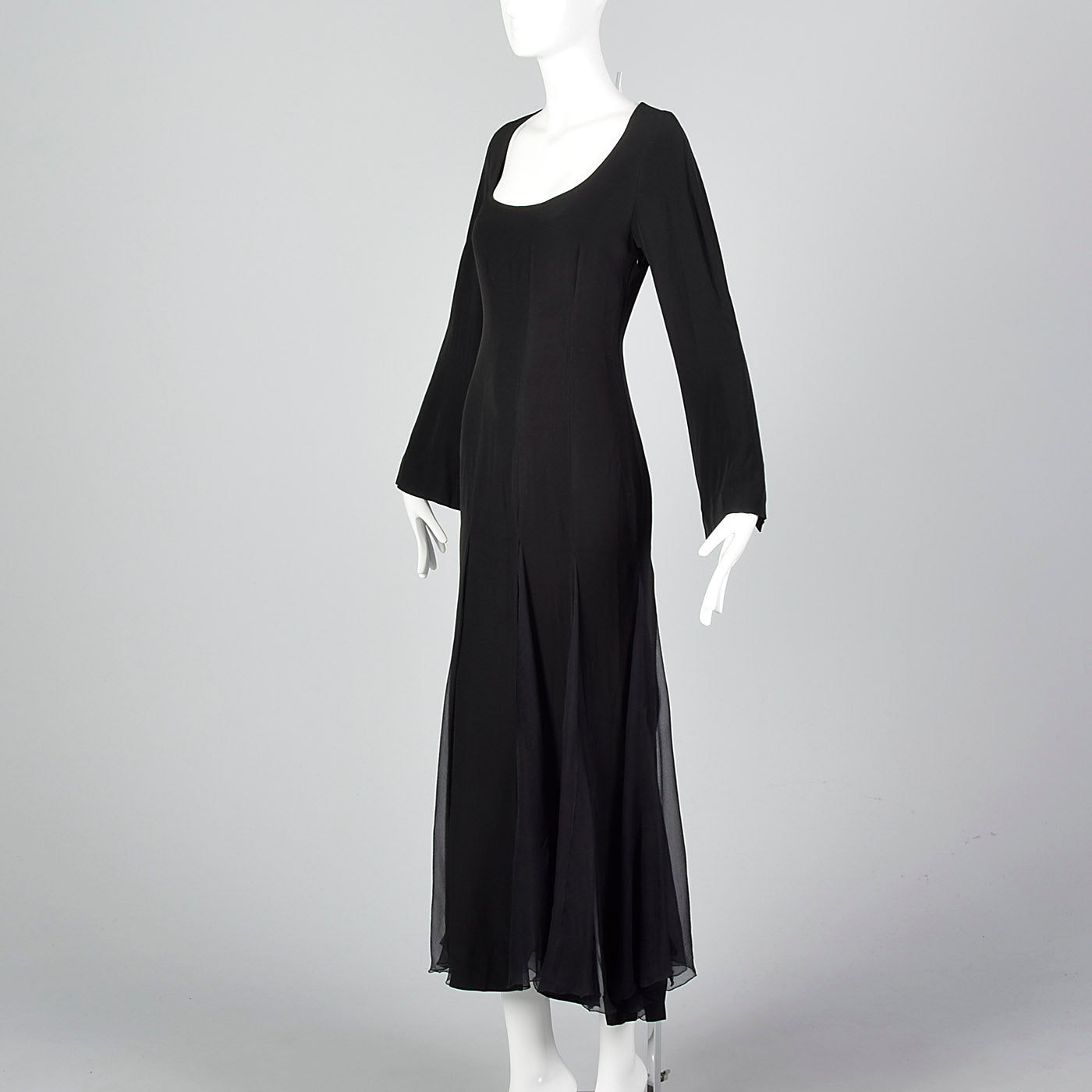 1990s Jil Sander Sexy Gothic Dress with Sheer Silk Panel Skirt