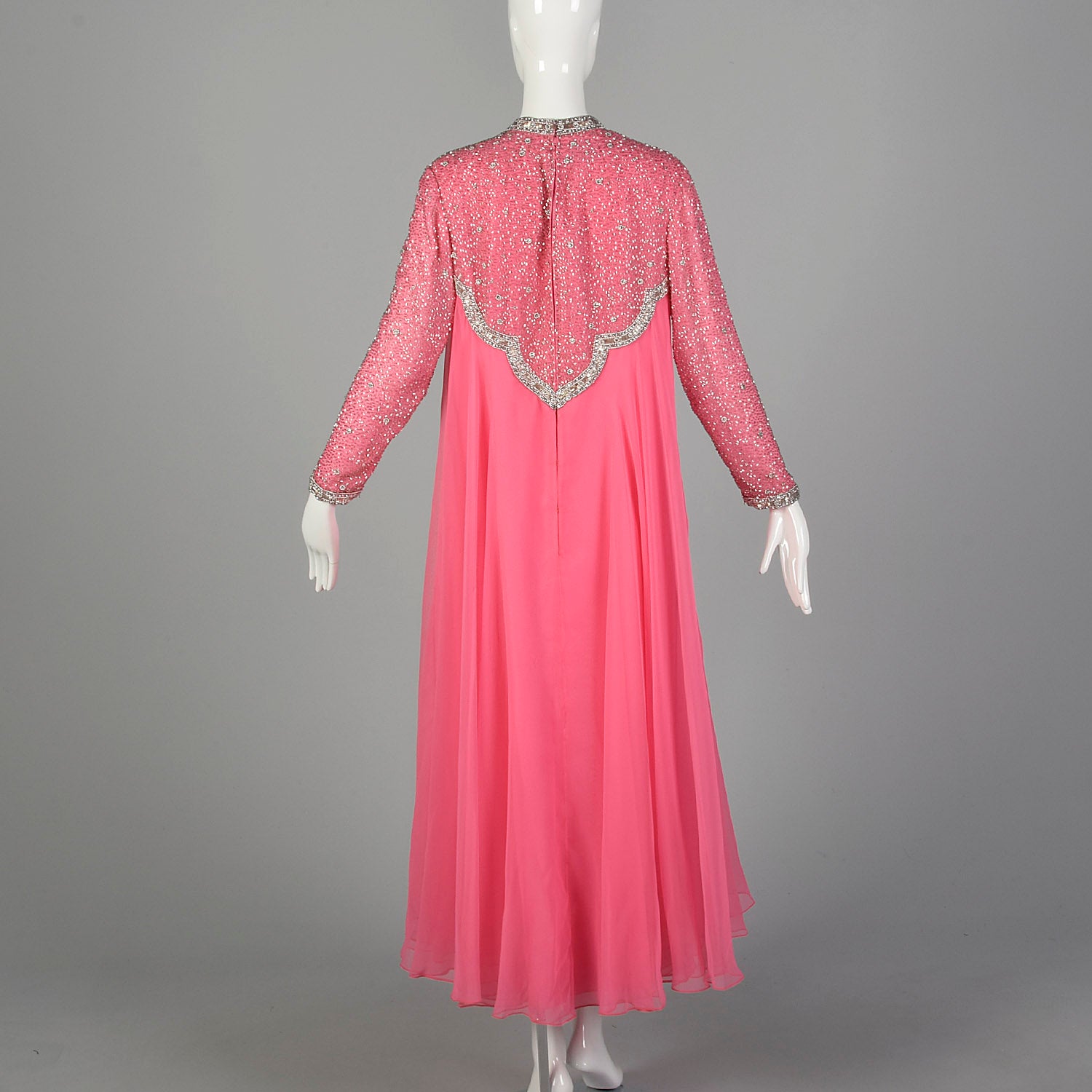 Large 1970s Pink Beaded Formal Dress