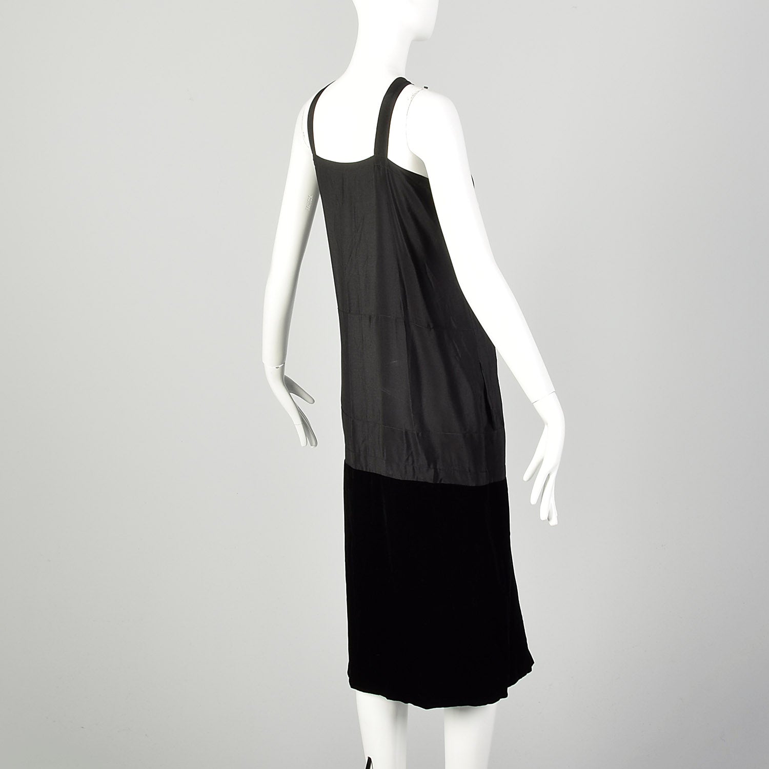 Medium 1920s Black Slip Under Dress Underpinning Sleeveless Velvet Border