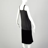 Medium 1920s Black Slip Under Dress Underpinning Sleeveless Velvet Border