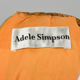 1970s Adele Simpson Evening Dress Metallic Orange Formal Gown with Long Sleeves