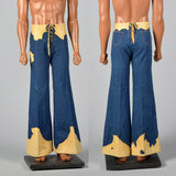 1970s Mens Bell Bottom Jeans with Lace Up Waist