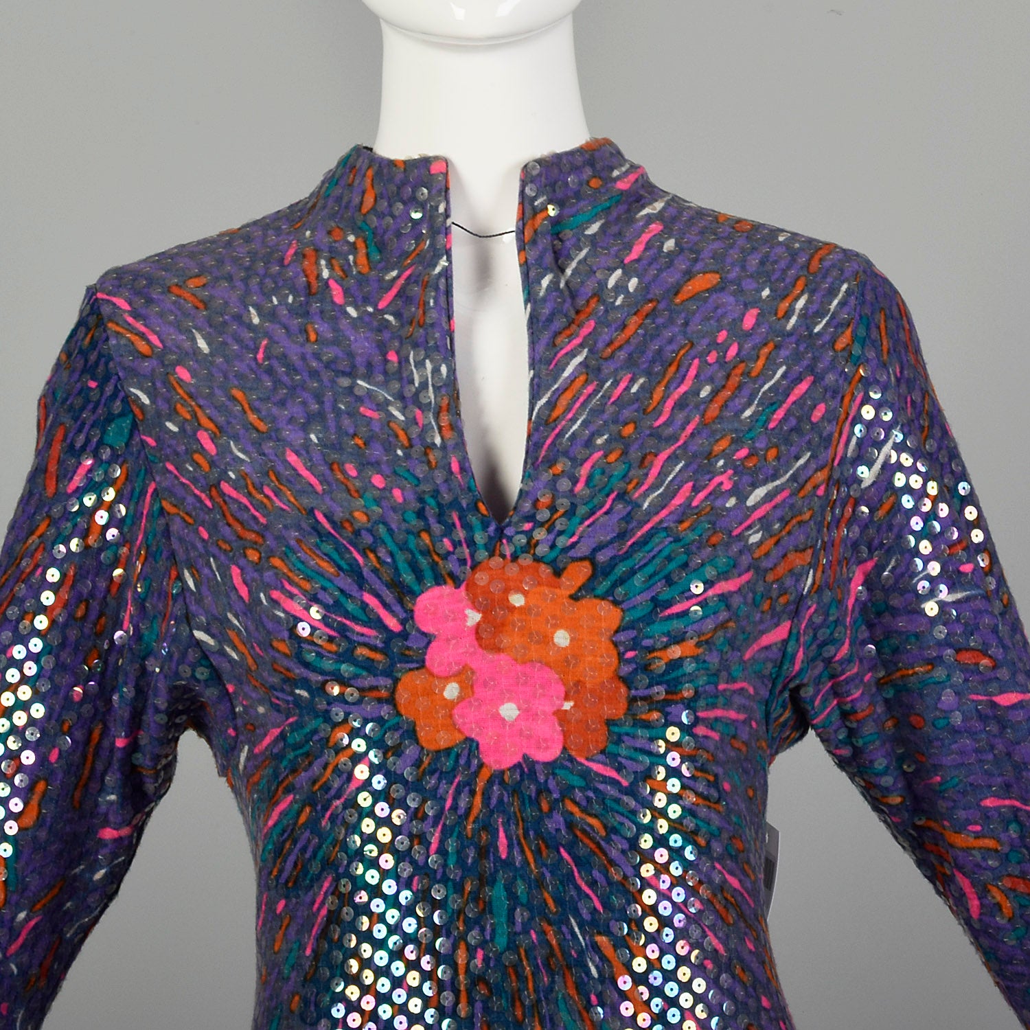 Small 1970s Malcom Starr Purple Evening Gown Purple Sequin Maxi Dress