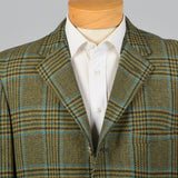 1960s Mens Blue and Tan Tweed Plaid Jacket
