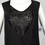 Medium 1920s Black Silk Dress Lace Panel Elegant Sleeveless Evening