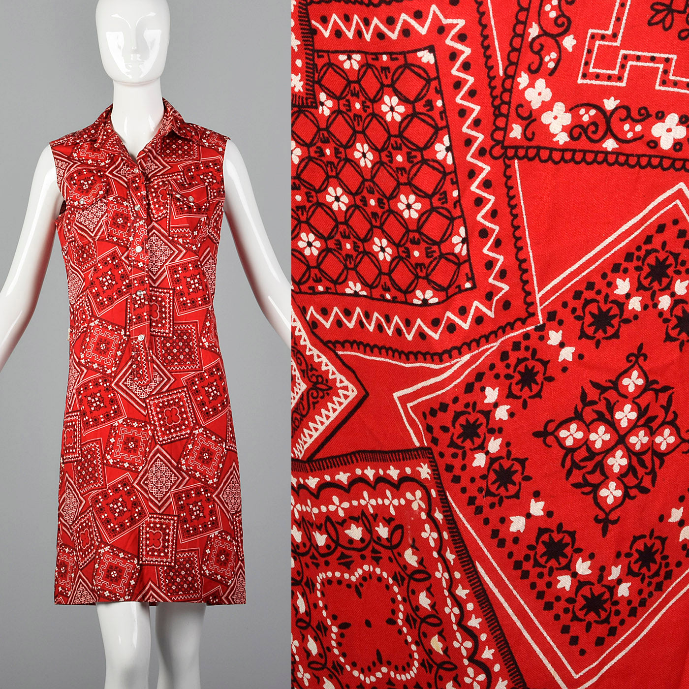 1960s Red Bandana Print Dress