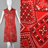 1960s Red Bandana Print Dress