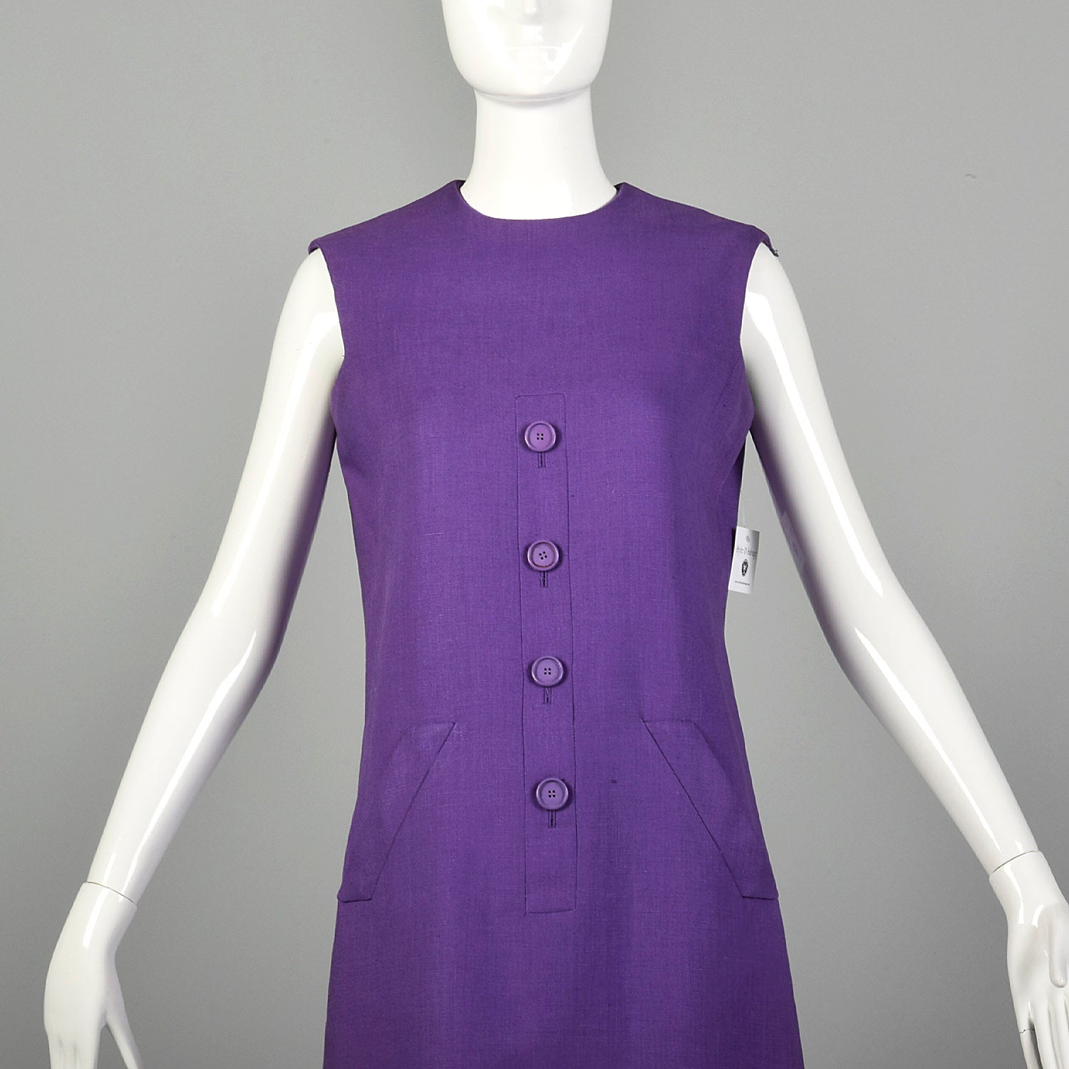 Small 1960s Dress Geoffrey Beene Purple Mini Linen Shift Sleeveless Space Age Mod Designer Dress