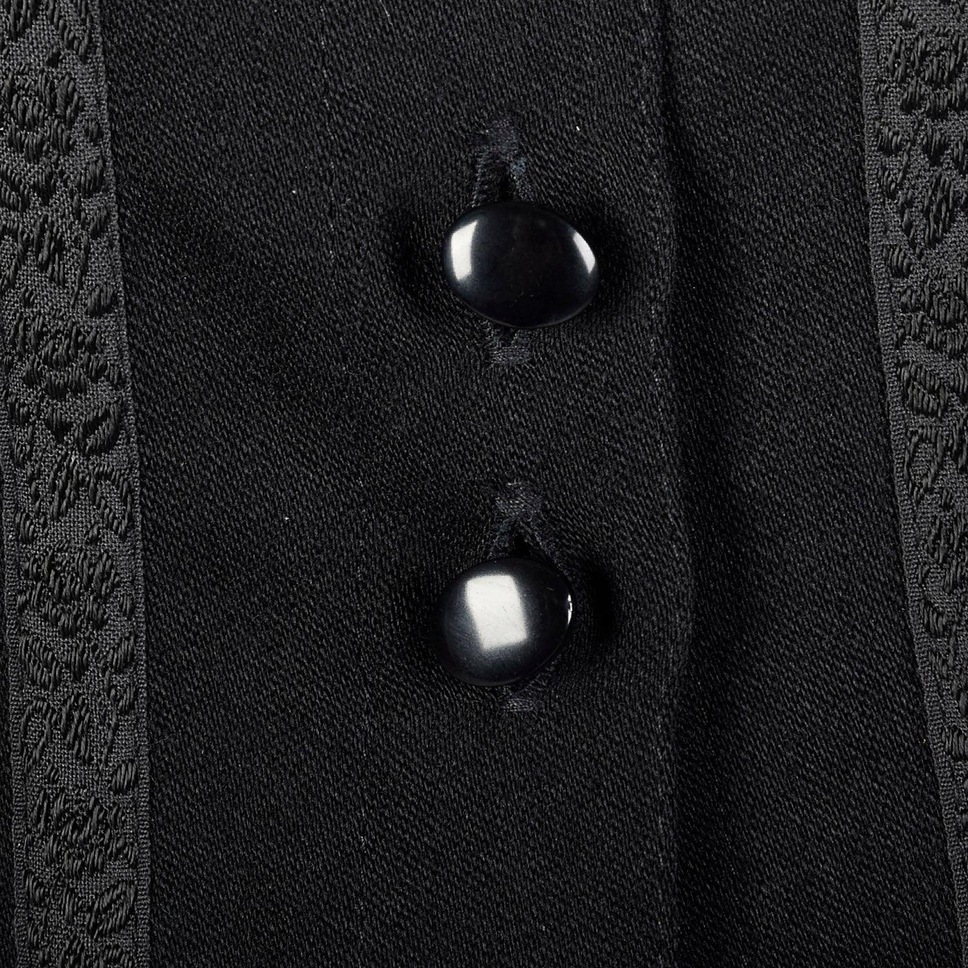 1980s Black Wool Blouse with Floral Trim