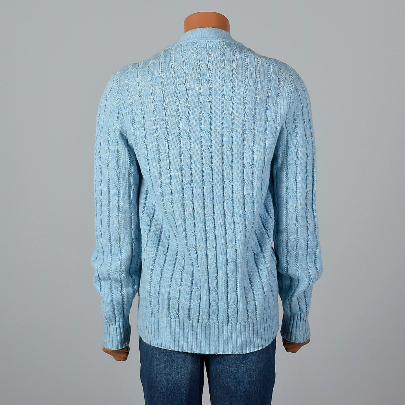 1960s Mens Baby Blue Cable Knit Cardigan