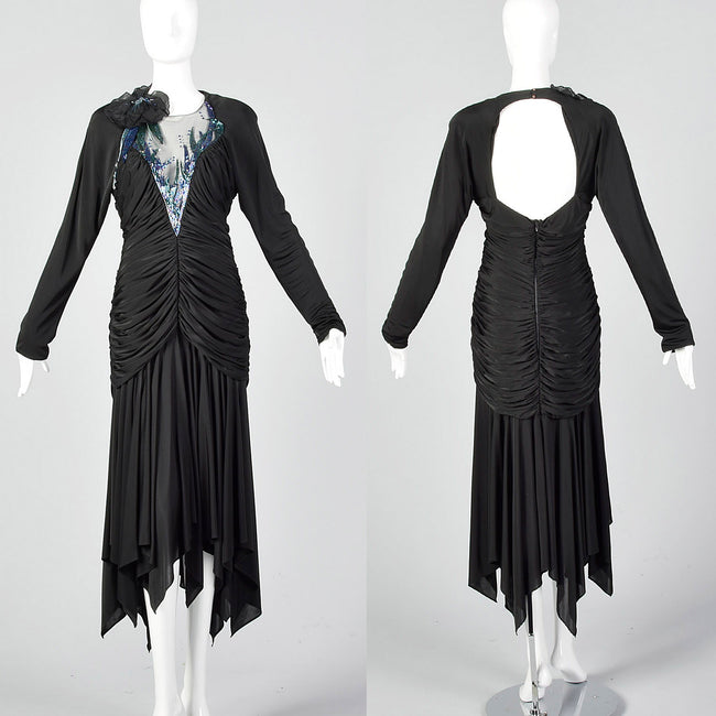 1980s Casadei Black Beaded Dress