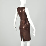 XS St John Couture Cocktail Mini Dress Designer Sleeveless Knit Brown Paillettes