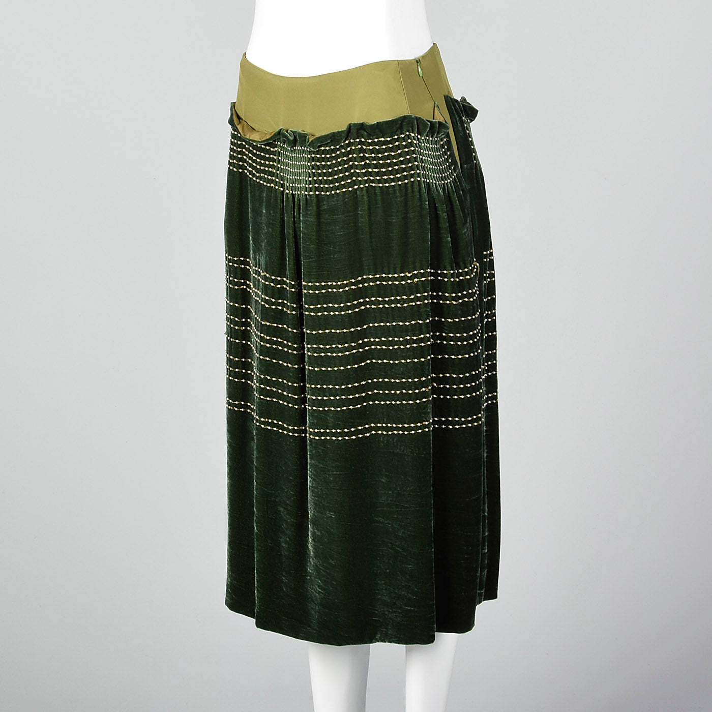1990s Green Velvet Skirt with Beads