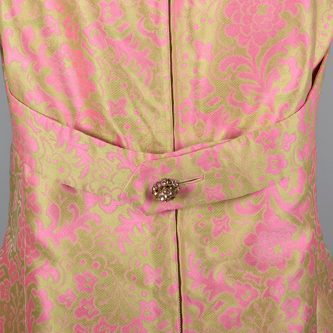 1960s Malcolm Starr Sleeveless Maxi Dress in Pink and Chartreuse Psychedelic Brocade
