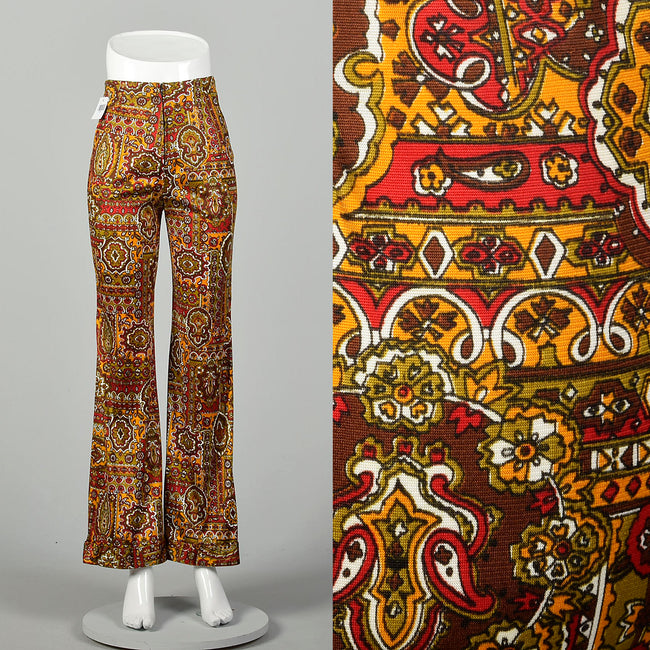 Small 1970s High Rise Pants Psychedelic Bohemian Bell Bottoms