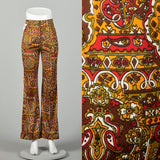Small 1970s High Rise Pants Psychedelic Bohemian Bell Bottoms