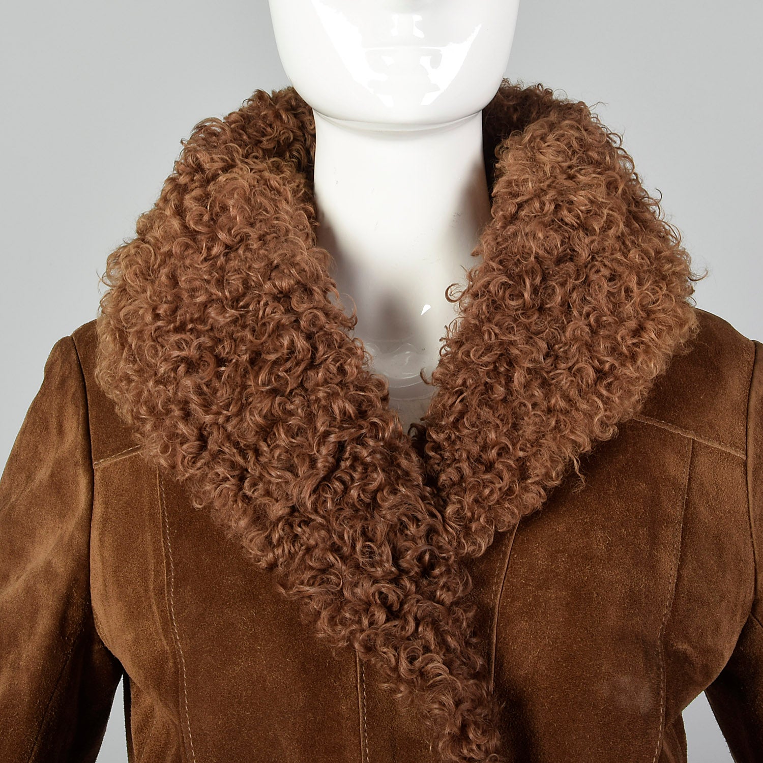 XXS 1970s Brown Suede Leather Shearling Lined Coat