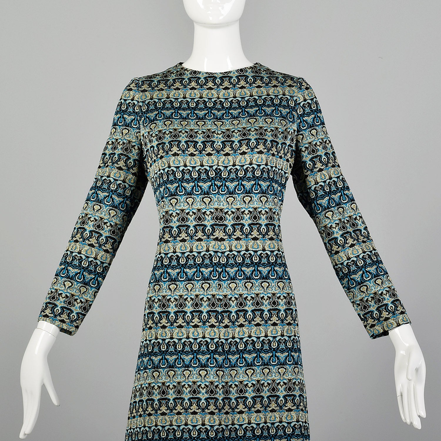 Mediumc Attributed to Pierre Balmain Medium 1970s Blue Lurex Shift Dress