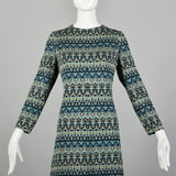 Mediumc Attributed to Pierre Balmain Medium 1970s Blue Lurex Shift Dress