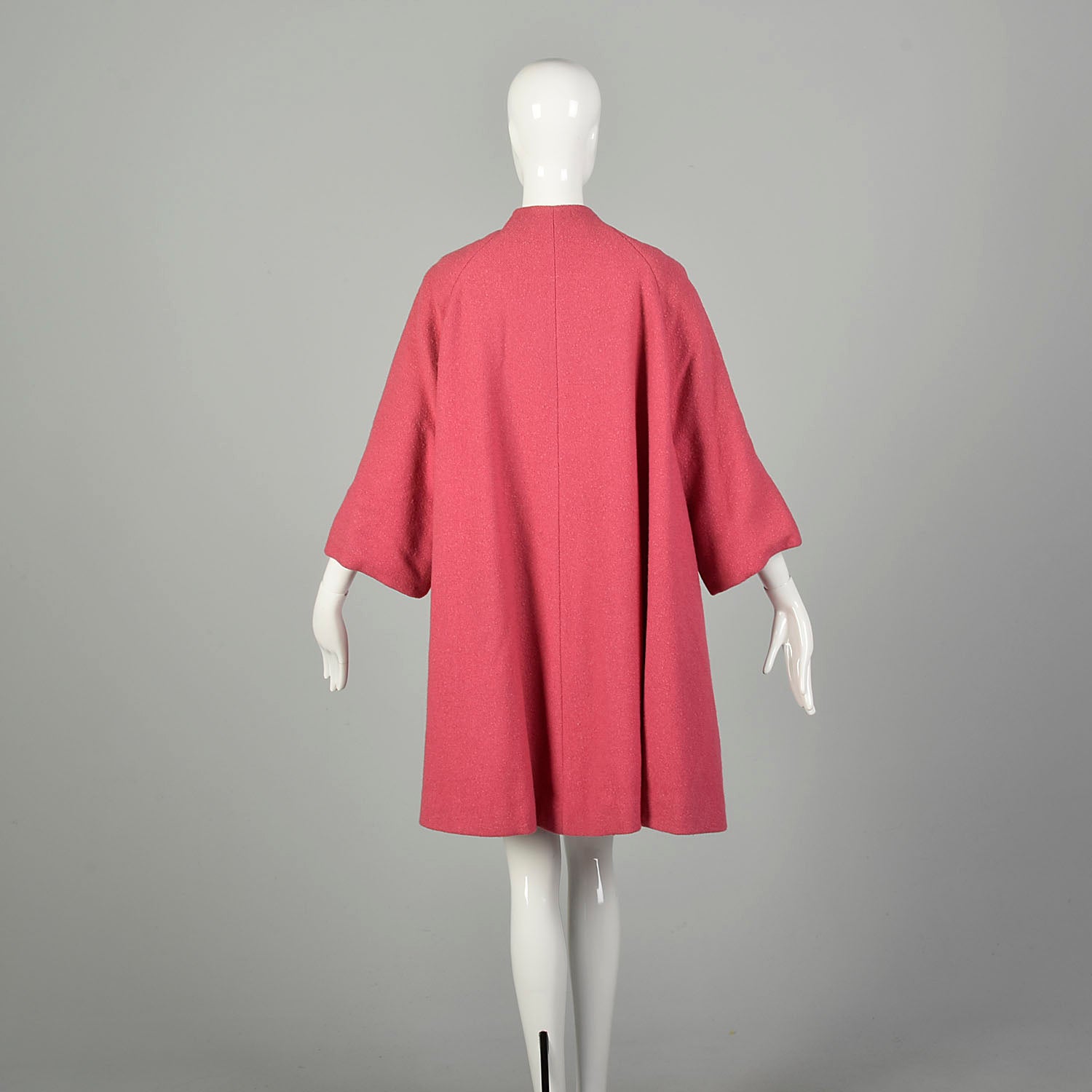 OSFM 1960s Swing Coat Loose Pink Wool Bracelet Sleeve Winter