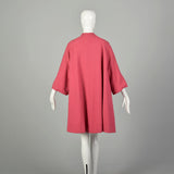 OSFM 1960s Swing Coat Loose Pink Wool Bracelet Sleeve Winter