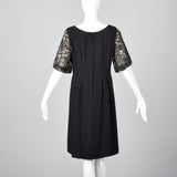 1960s Black Lace Sleeve Shift Dress