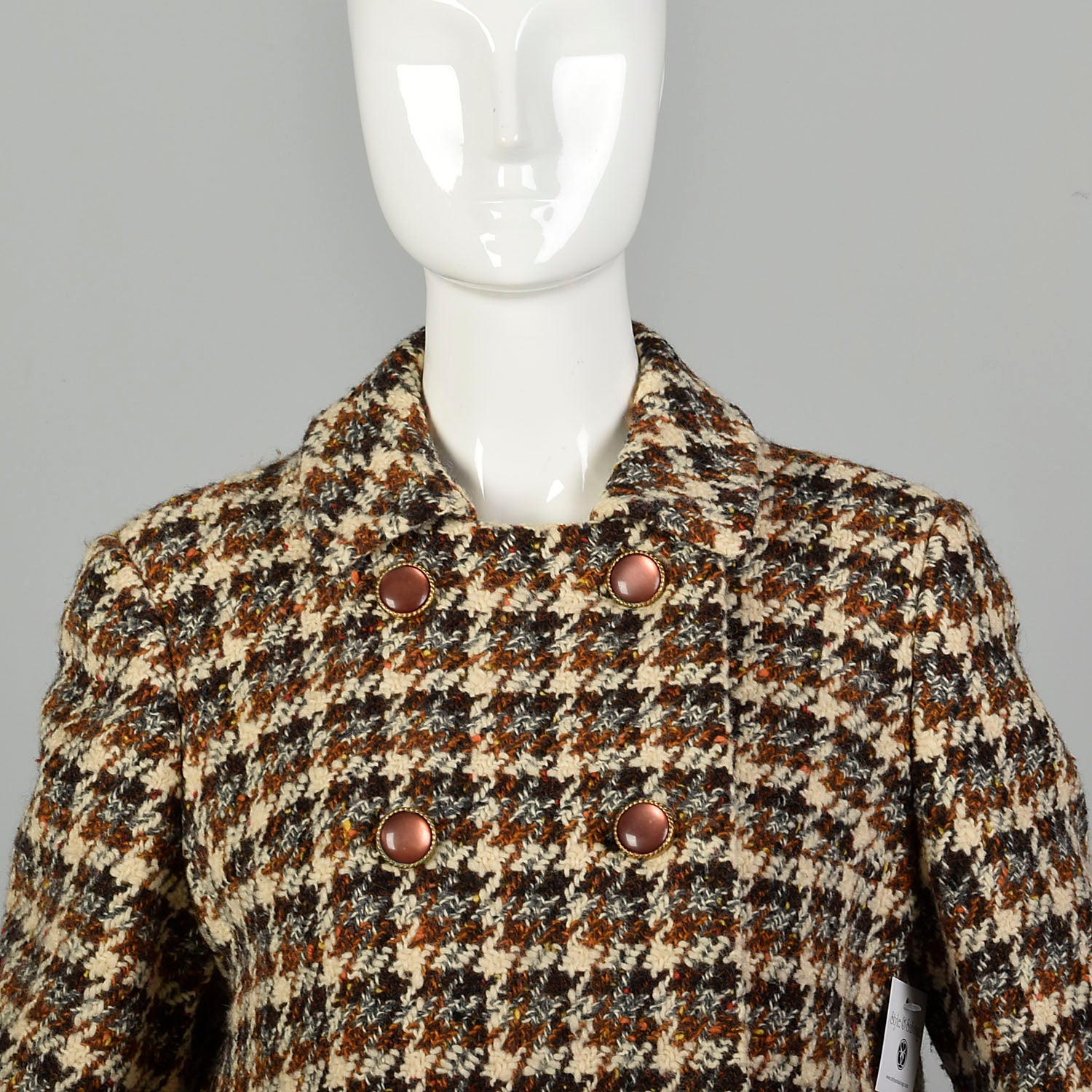 Small 1960s Tweed Coat Plaid Woven Winter Car Coat Mod Double Breasted