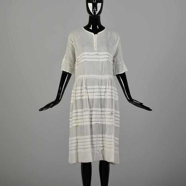 Medium 1920s Lawn Dress Semi-Sheer Summer Short Sleeve Cotton Day